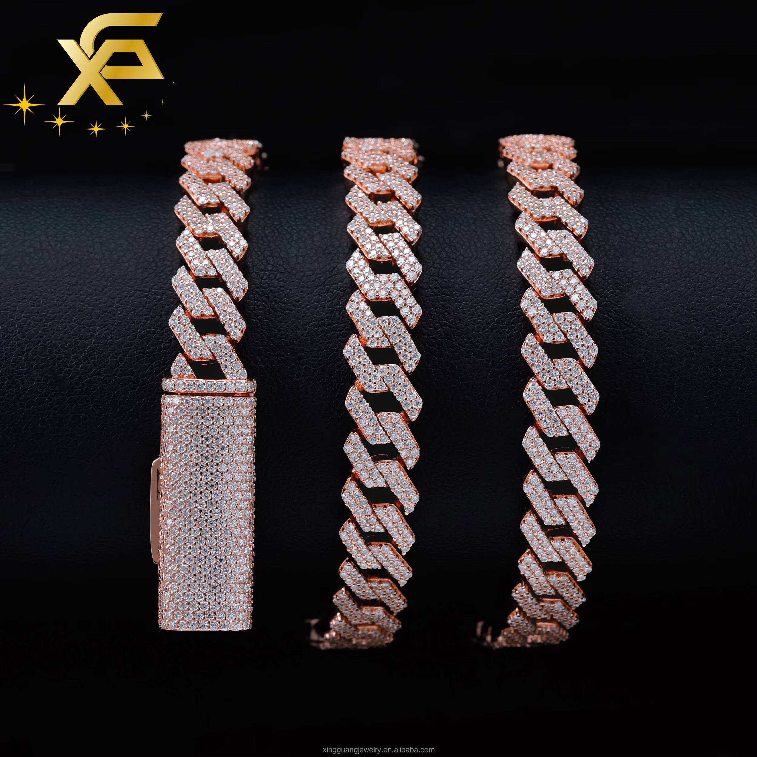 8mm Wide Mens 925 Silver with 2rows Diamond Moissanite Diamond Cuban Lidynamic Chain for Hiphop Fashion Necklace