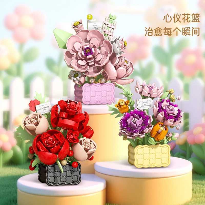 Rose Eternal Flower Basket Potted Plants Mini Particle Building BlockDIY Sunflower Flower Ornament Assembled ToyFor Kids Gifts J251022
