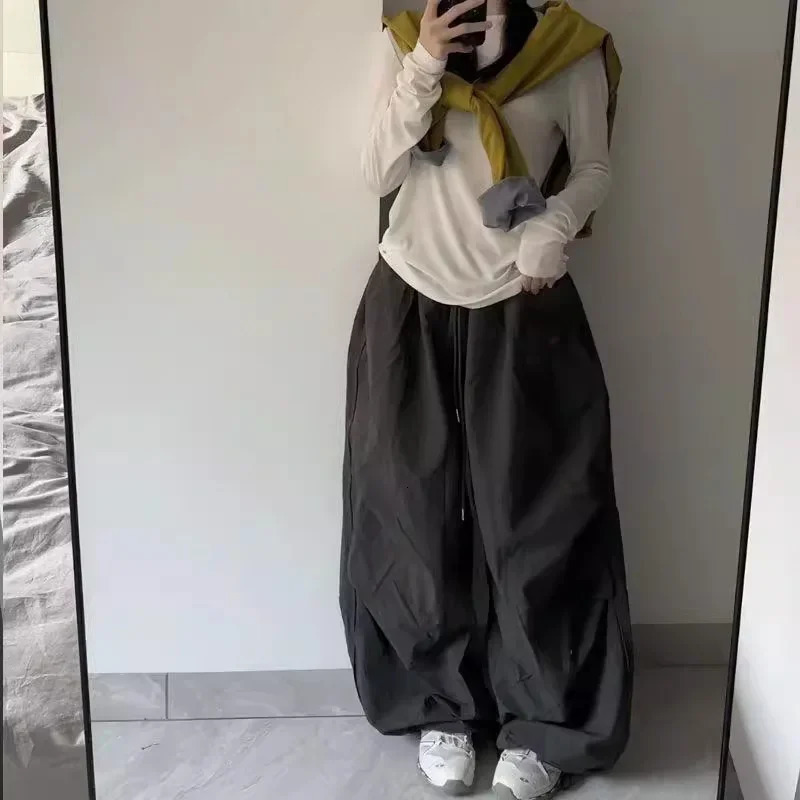 Retro Quick Dry Casual Pants High Waist Loose American Embroidery Pleated Waterproof Workwear Jazz Street Dance Womens Trousers 251017