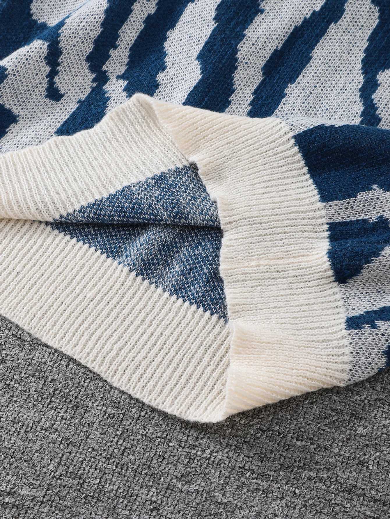 New Popular Autumn and Winter Wave Pattern Pullover Sweater Casual Round Neck Contrast Color Knitted Mens PulloverXJ251022