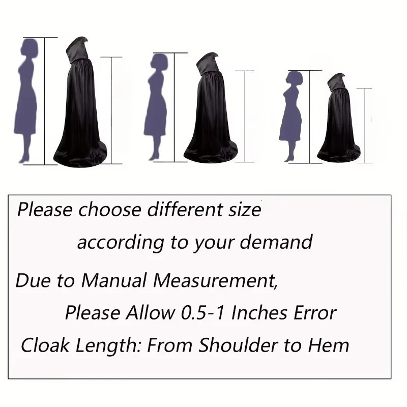 Halloween Masquerad Cloak Hooded Black Robe Witch Long Cape Cosplay Costume Prop Party Performance Supplies Holiday Decoration 251016
