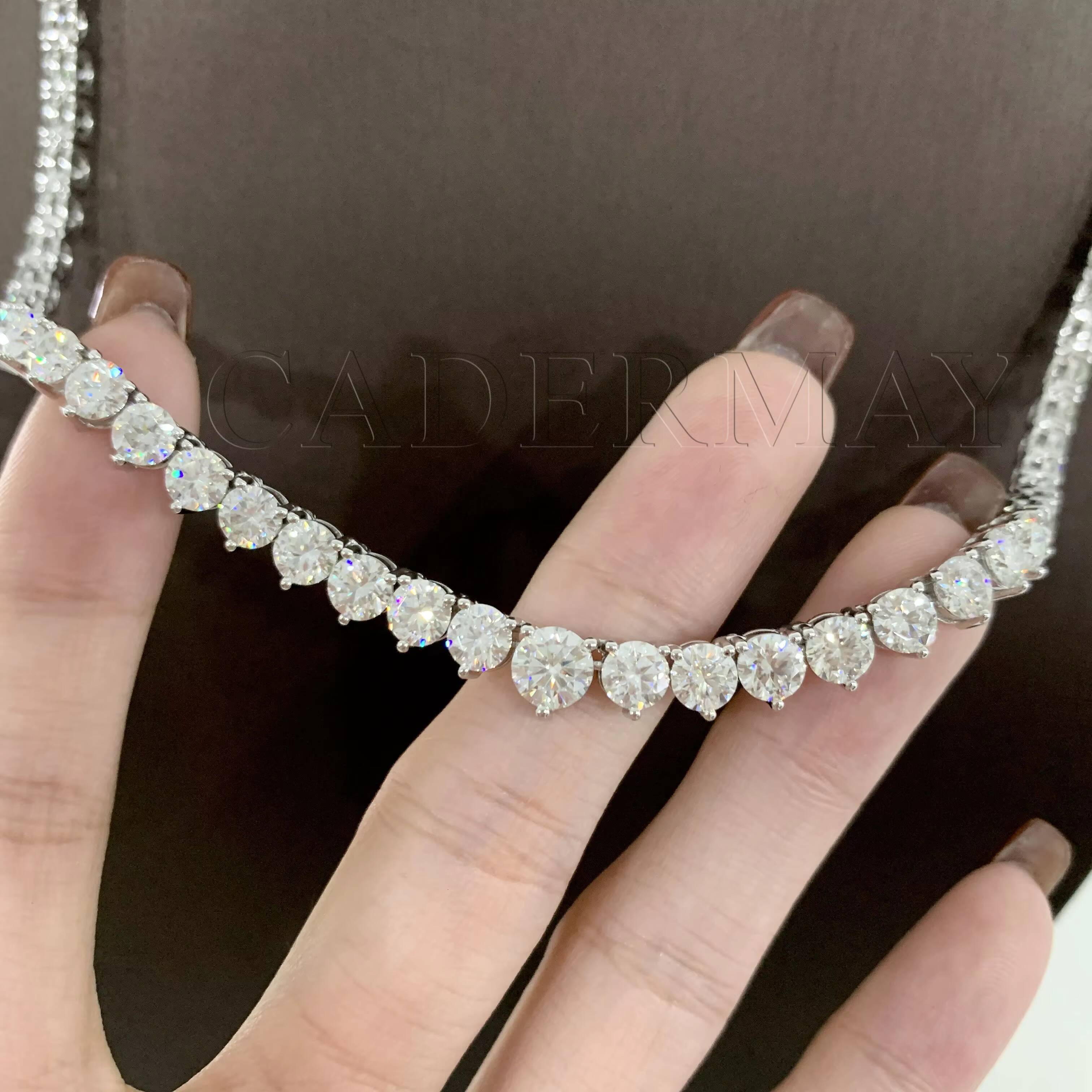Cadermay Fine Jewelry Tennis Pendant Necklace AGL Certificate 65mm D VVS Moissanite Chain Graduated Tennis Necklace