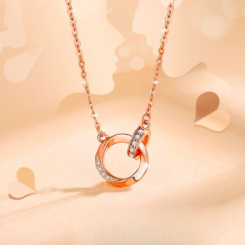Necklace Designer luxury Double Ring pendant necklace for Women men Ins Style Geometric Circle Zircon inlay Copper plated with gold Festival vacation 