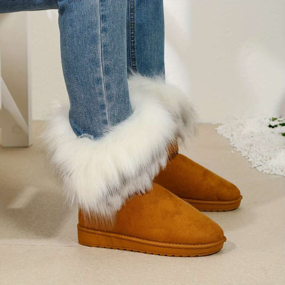 Women's Slip-On Lightweight Warm Ankle Boots With Plush Lining, Non-Slip Rubber Sole All-Season Casual Shoes For Everyday & Formal Outfits - Easy