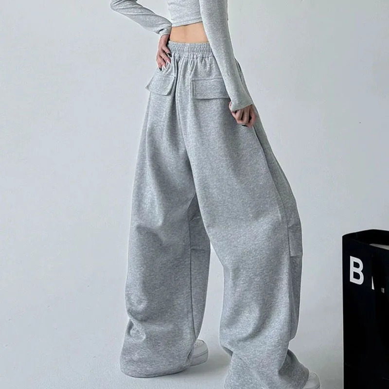 2025 Harajuku Wide Leg Sweatpants Women Streetwear Baggy Oversize Gray Sports Pants Woman Drawstring Casual Joggers Trousers251029