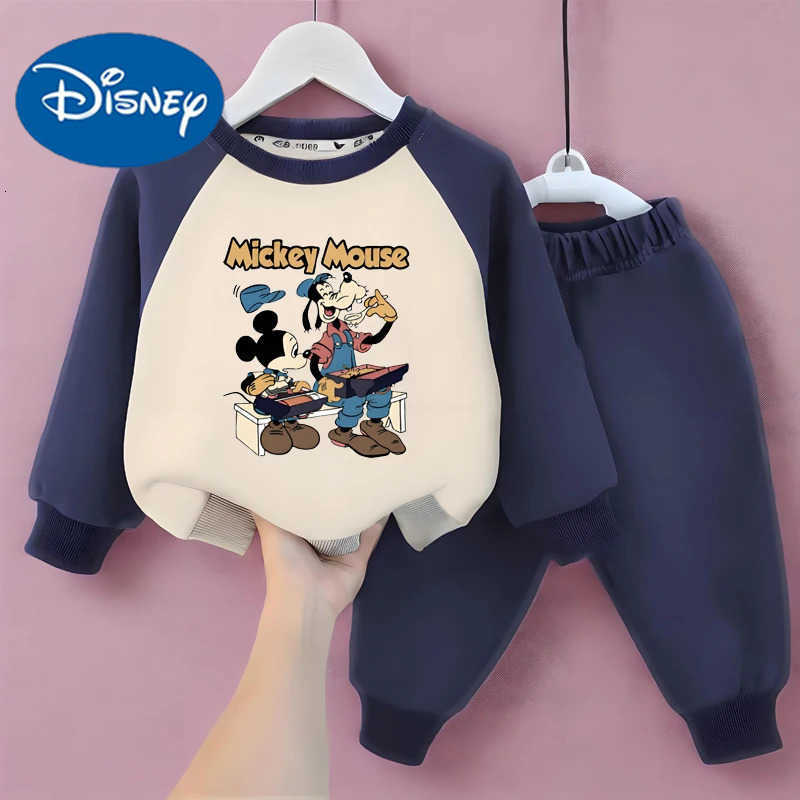 Disney Boys Casual Hoodies and Trousers 2PC Sets Spring Fall Mickey Printed Kids Sweatshirts Set Children Spliced Tracksuit H251022
