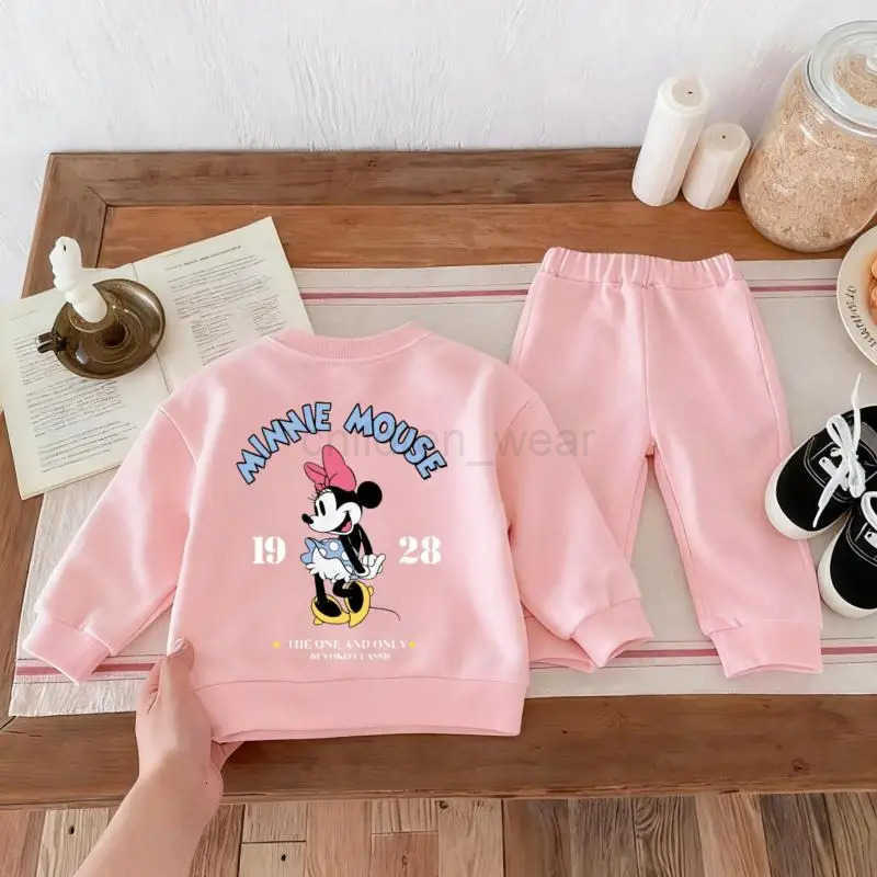 Disney Mickey Minnie Cute Baby Girl Boy Sweatshirt Set Spring Fall Fashion Crewneck Hoodie Pants Kids 2pcset Childrens Clothes NEW H251022
