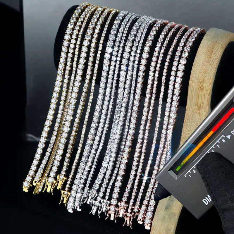 Trendy Bracelets Pass Tester Sier 3mm 4mm Moissanite Chain Hip Hop Dia Tennis Bracelet Men and Women
