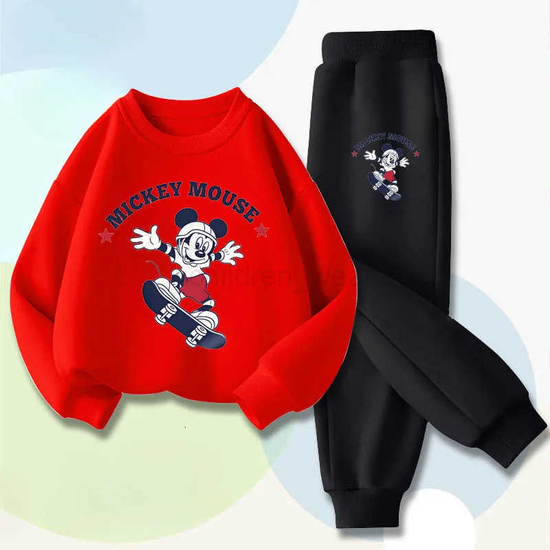 Disney Boys Long Sleeved Pullover Sets Spring New Childrens Hoodies Long Pant Two Piece Suit Mickey Printed Kids Tracksuit H251022