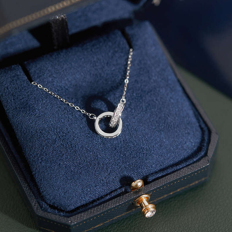 Necklace Designer luxury Double Circle pendant necklace for Women men Ins Style Zircon inlay Copper plated with silver Festival vacation gift