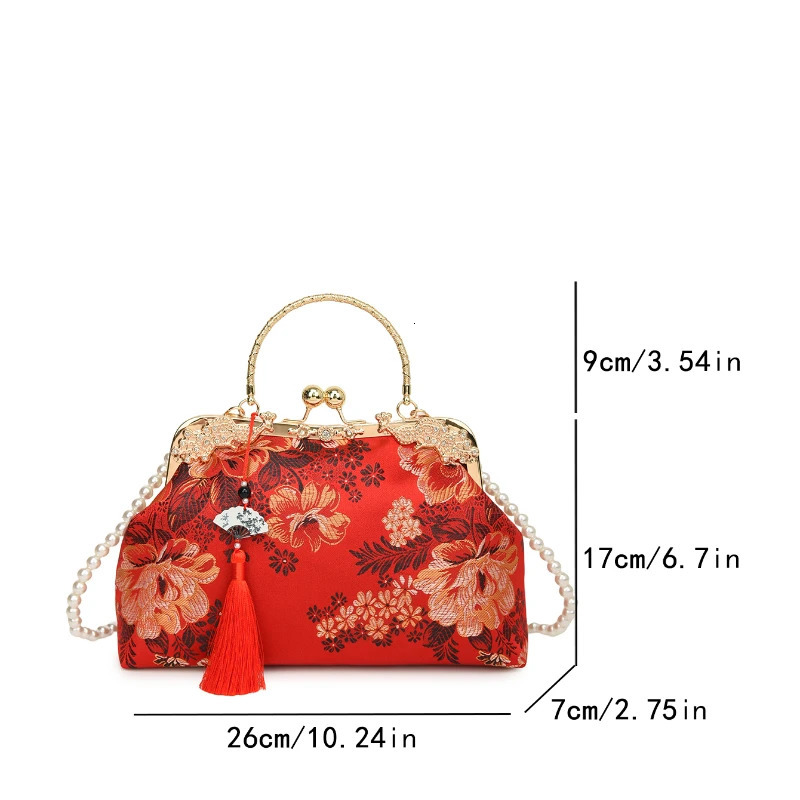 Chinese Style Embroidered Snapbutton Shoulder Bags Cheongsam Traditional Exquisite Womens Handbag Red Bridal Pearl Wedding Bag 251018