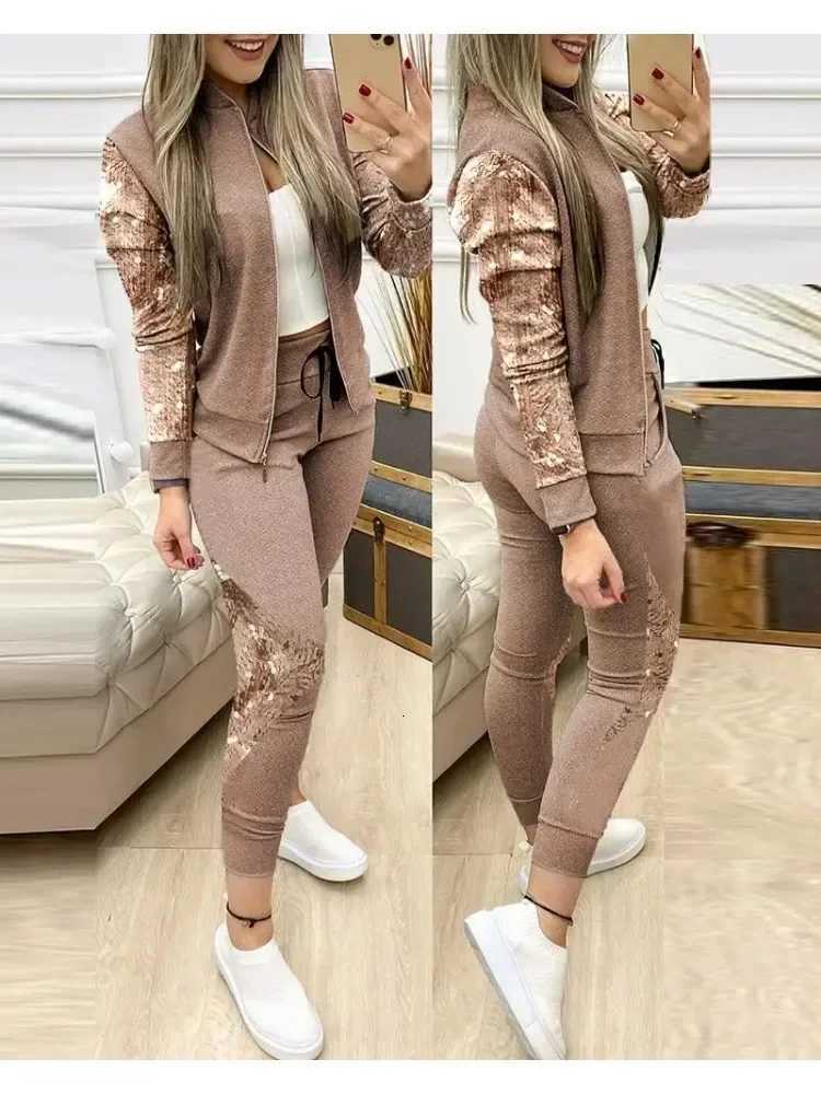 Set Woman 2 Pieces Trouser Suits Zipper Jacket Pants Tracksuits Women Patchwork Sportwear Casual Female Jogging Suit 2025 SetsT251022