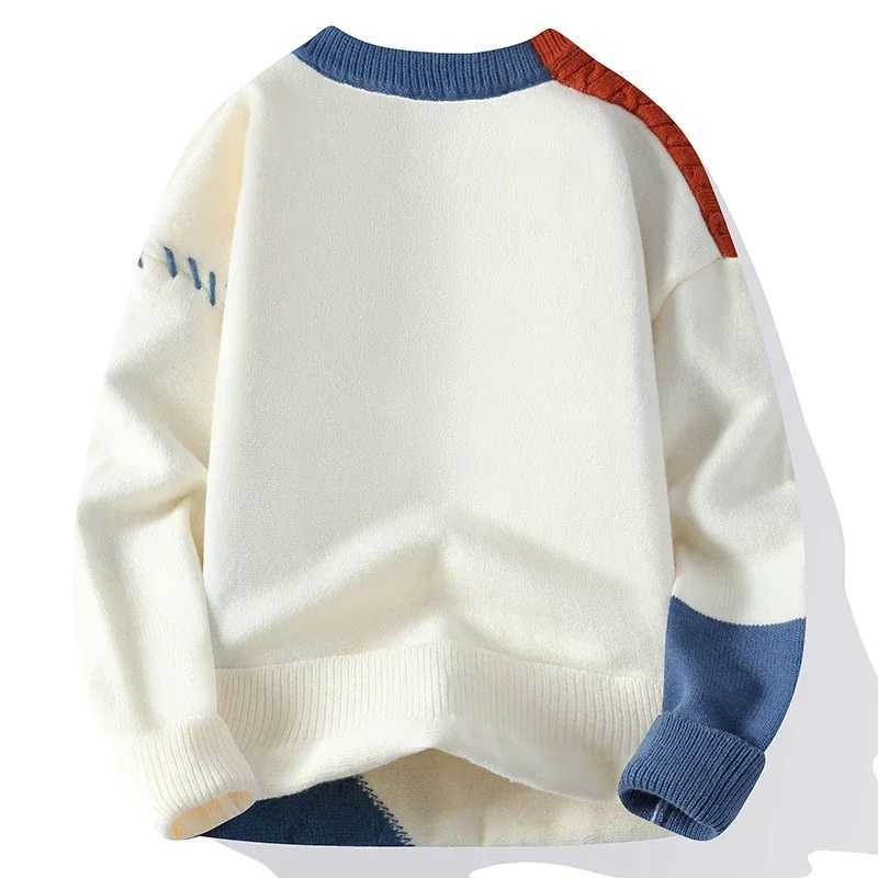 2025 New Male Patchwork Sweater Trend High Street Fashion Autumn and Winter Warm Mens Hiphop Street Clothing Men pullover shirtXJ251022