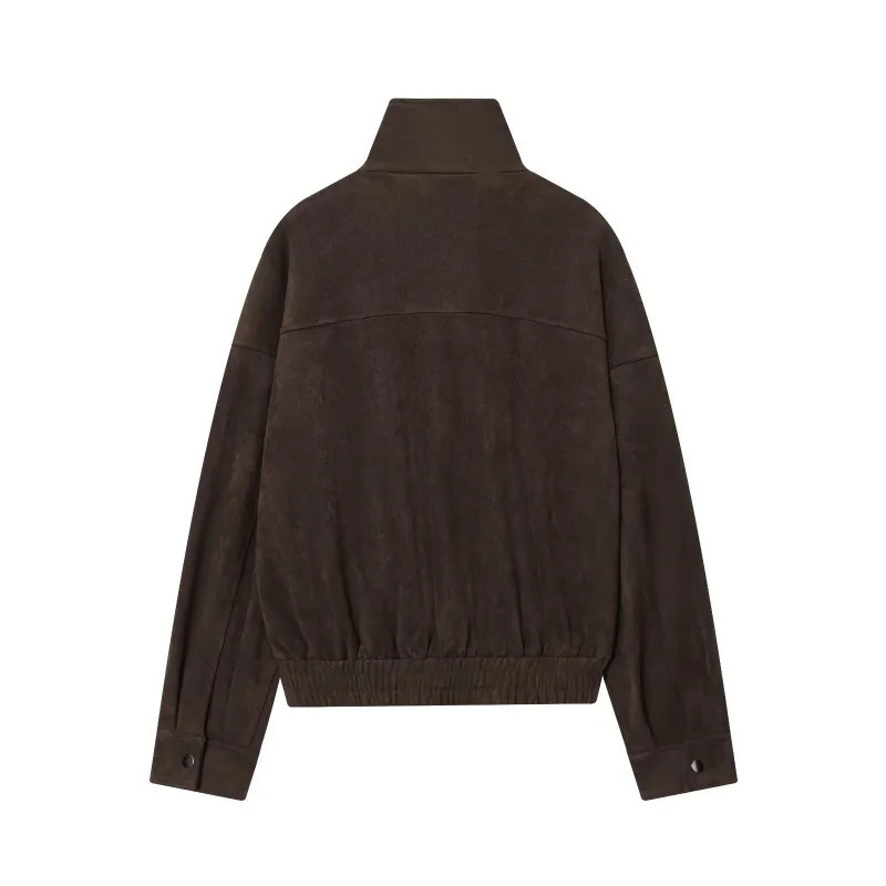 CharmChant Brown Zipper Suede Jacket For Woman In Winter Coat Female Streetwear Vintage Bomber Long Sleeve Outerwears 251021