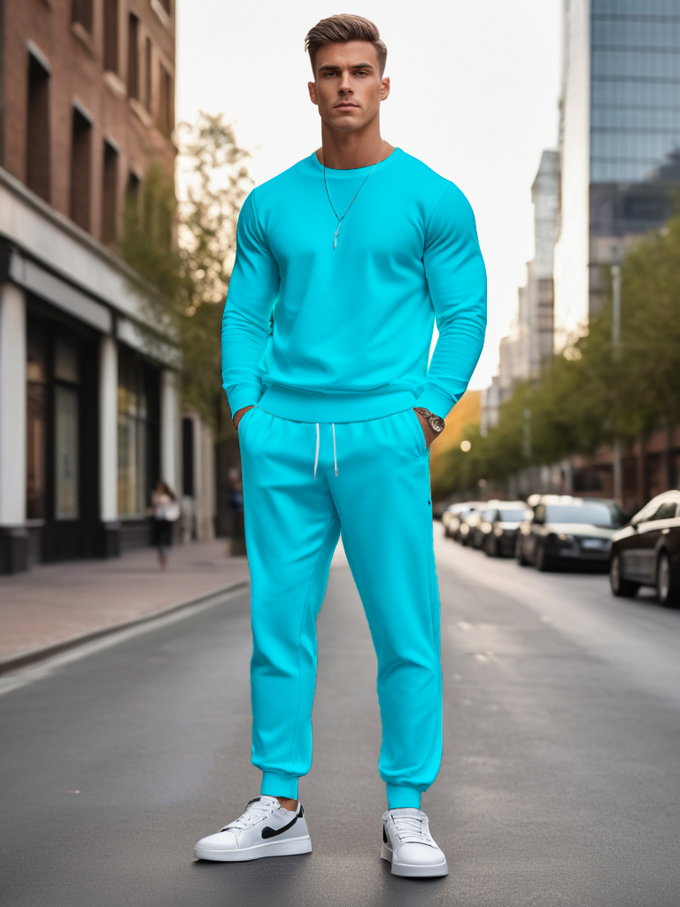 Men's Knitted Cotton Blend Long Sleeve Sweatshirt Brown round Neck Ankle-Length Casual T-Shirt Comfortable Outdoor Wear - YLWY00145