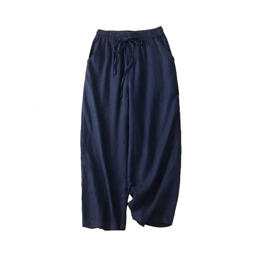 Cotton LinenCasual Solid Lace Up Elastic High Waist Loose Wide Leg Womens Pants AnkleLength Pants For Women Clothing Fashion 251022