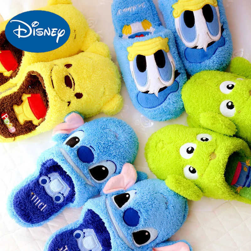 Disney Cartoon Plush Slippers Anime Peripherals Autumn Winter Creative Alien Stitch Winnie The Pooh Soft Home Slippers Unisex H251022