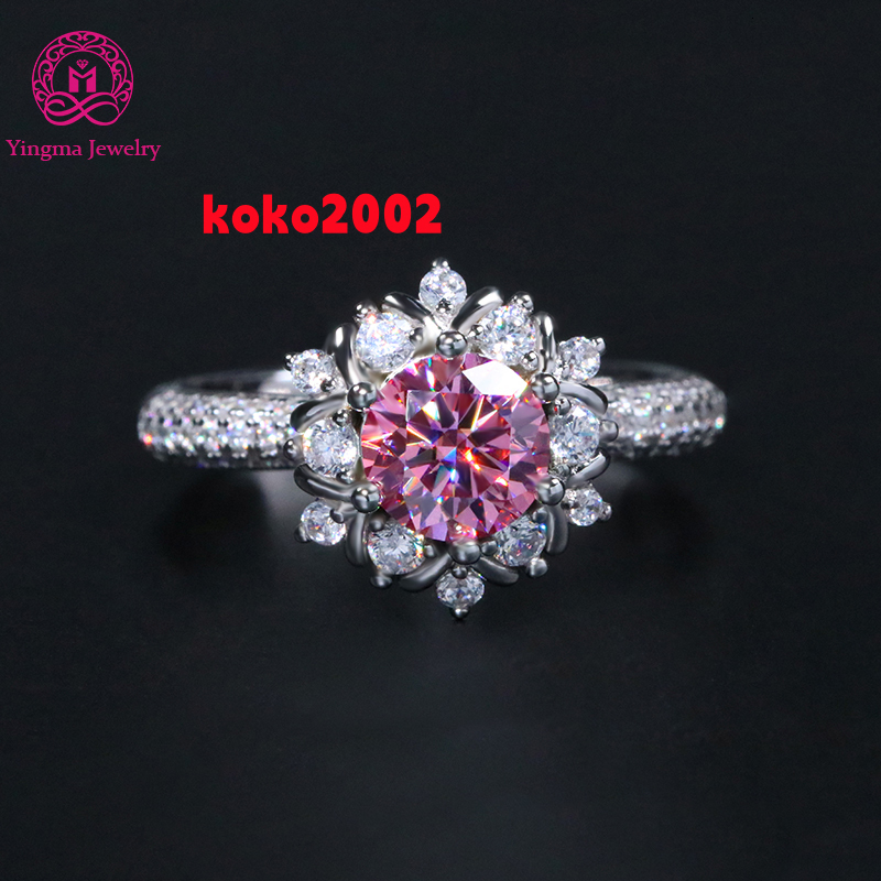 Fancy Round Brilliant Cut Moissanite Diamond Women Jewelry 925 Silver White Pink 1CT Flower Moissanite Ring for Gifts