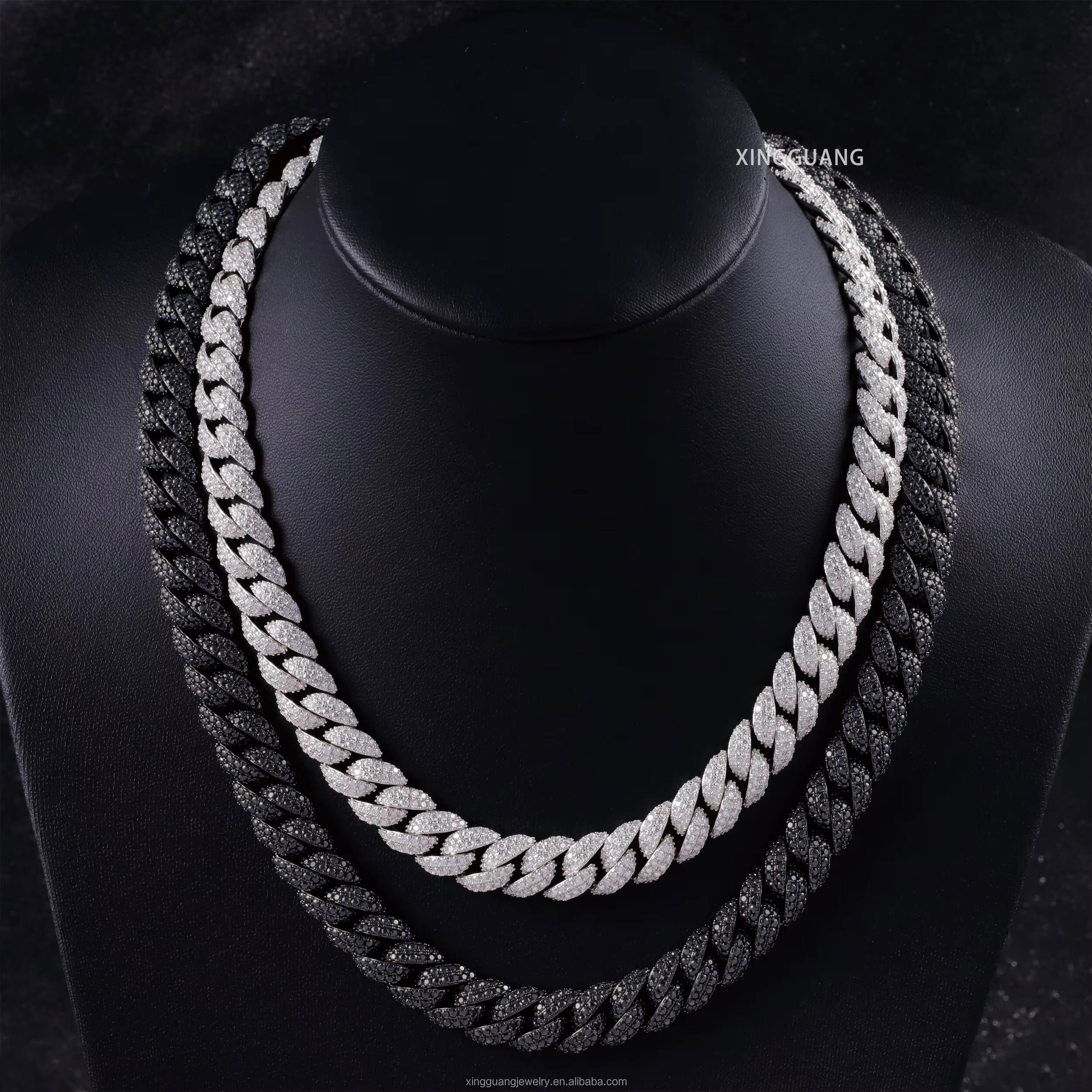 Pass Diamond Tester 13mm Black Gold Plated Hip Hop Cuban Lidynamic Chains 925 Silver Full Iced Out Black Moissanite Chains Necklace