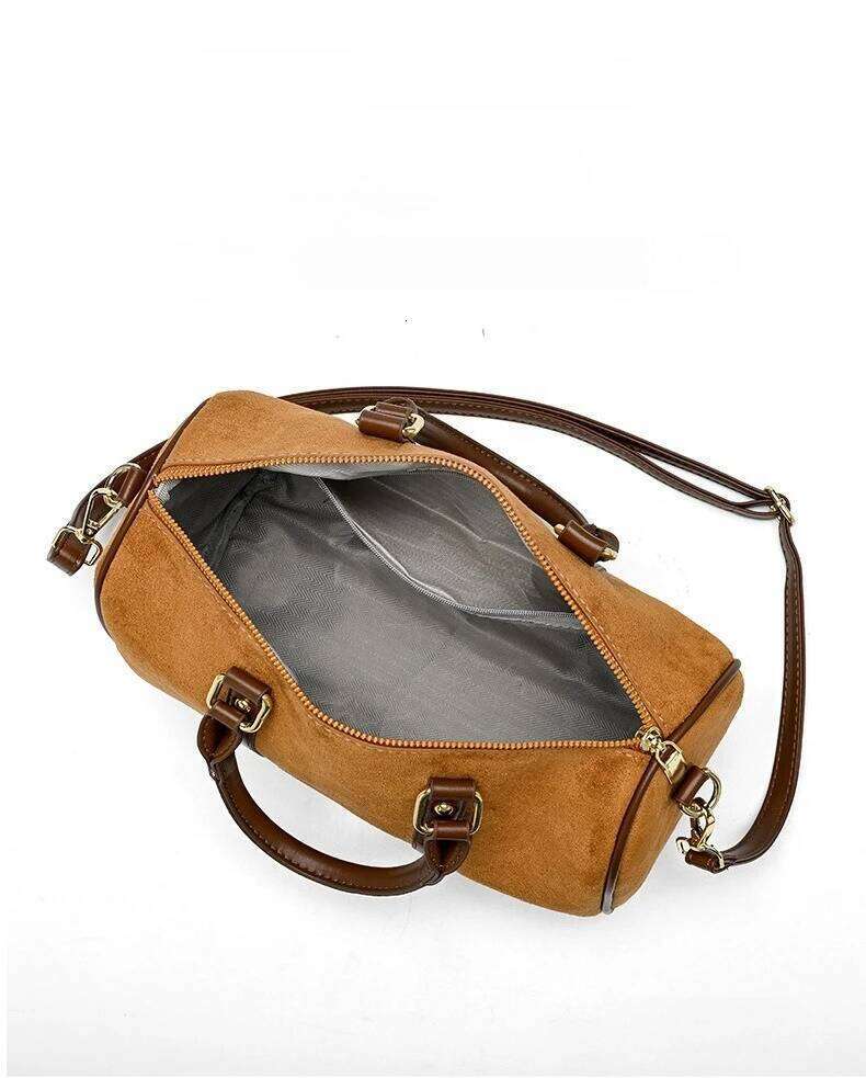 Brand design Boston handbag for womoen big totes Faux Suede female Shoulder Crossbody Bags Large Capacity Travel bag brown