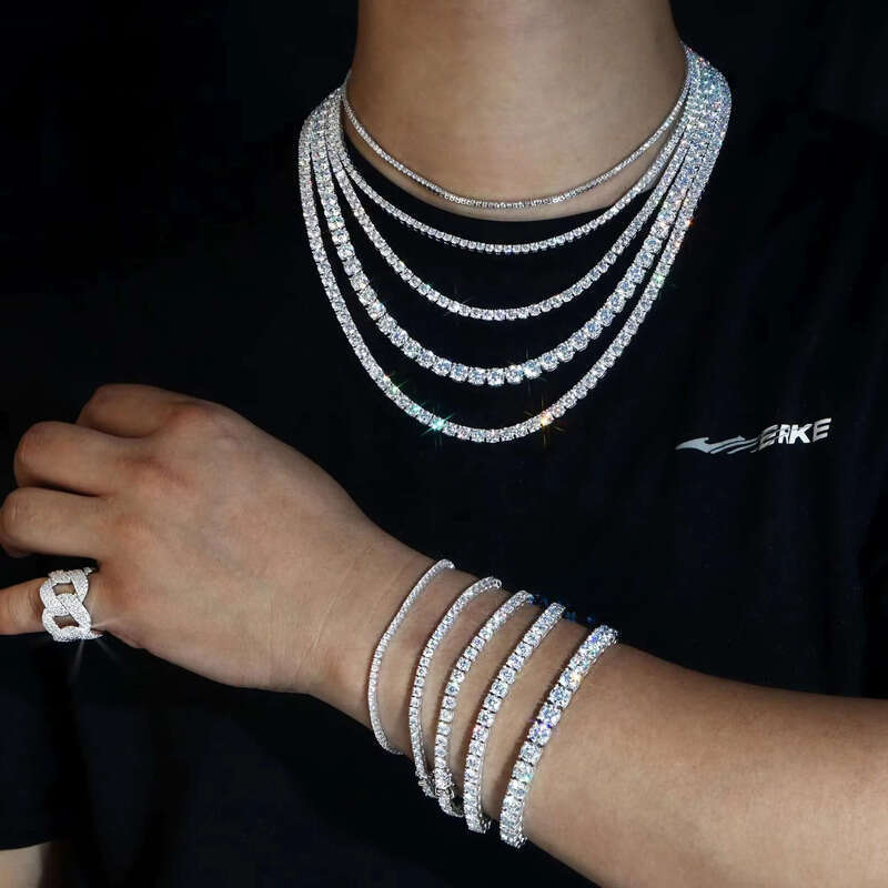 Trendy Bracelets Pass Tester Sier 3mm 4mm Moissanite Chain Hip Hop Dia Tennis Bracelet Men and Women