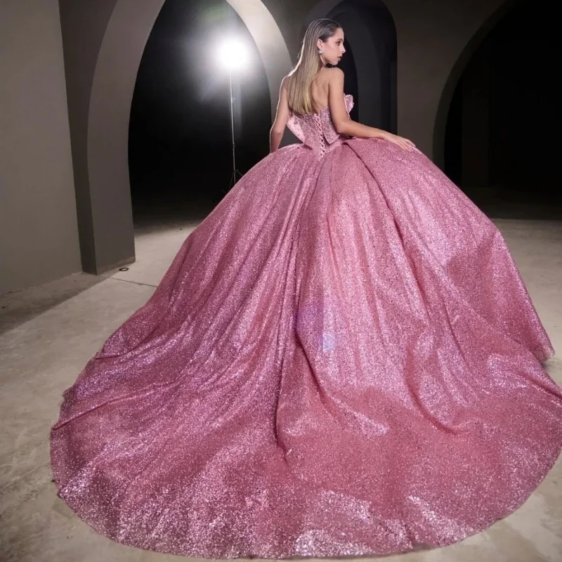 Pink Glitter Sequined Ball Gown Sweet 16 Year Old Quinceanera Dresses Prom Party Dress Vestidos 15 De Xv Anos