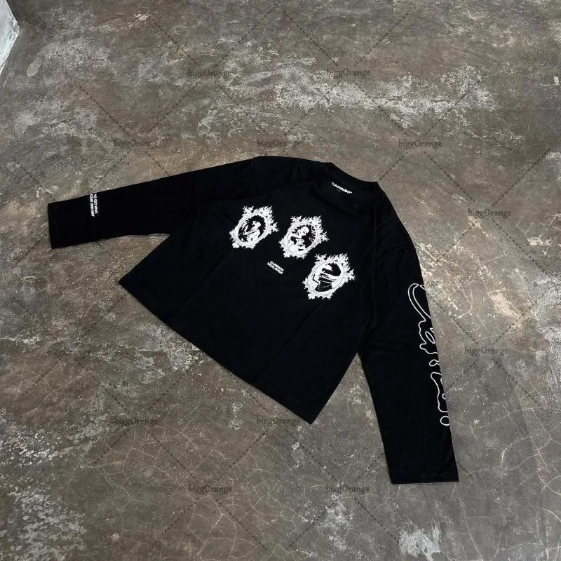 Gothic Harajuku Hiphop Oversized Letters Tshirt Men Y2K American Retro Rock Casual Fashion Loose Cotton Top Women Streetwear 251020