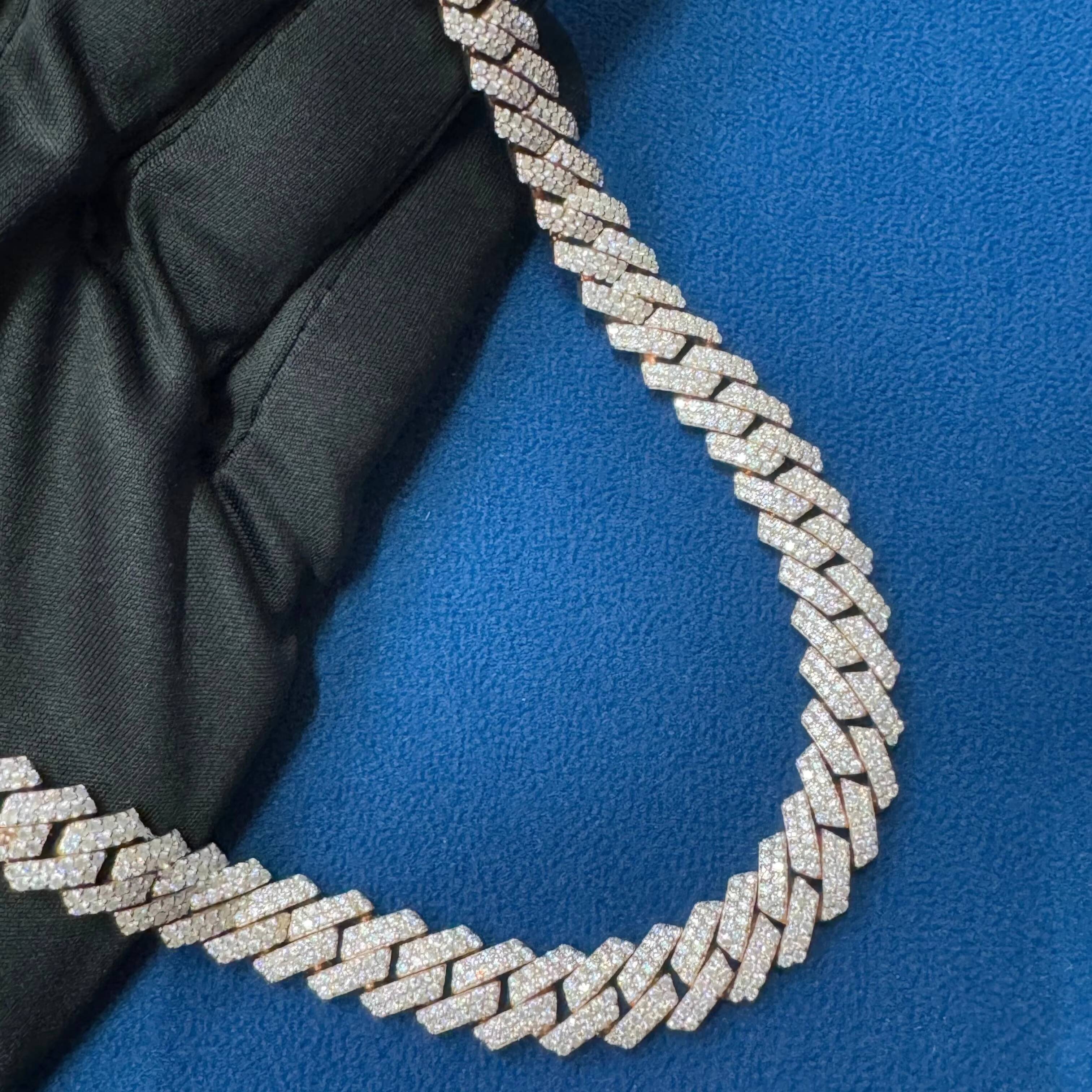 Moissanite Diamond 10 MM Rose Gold Plated 925 Sterling Silver Fully Iced Out Hip Hop Style Cuban Link Chain Jewelry for Sale