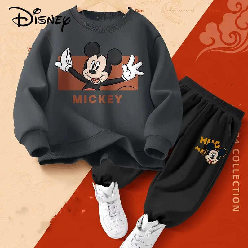 Disney Autumn Baby Girl Boy Clothes Set Children Mickey Printing Sweatshirt Top and Pants Bottom 2Pcs Suit Kid Cotton Tracksuit H25102211