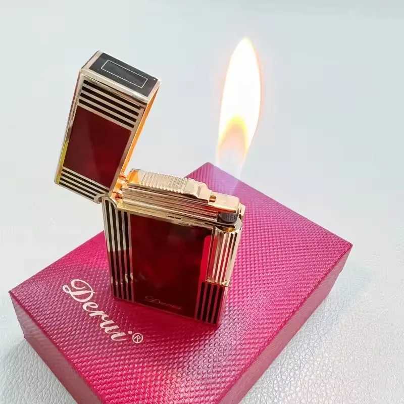 Derui Luxury Side Sliding Bright Sound Inflatable Butane Gas Lighter Metal Gas Open Flame Smoking Accessories Mens Gift Lighter C251022