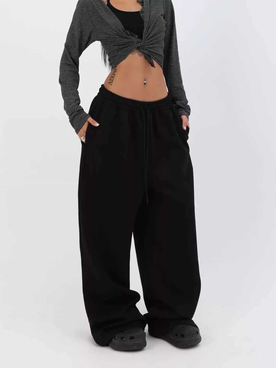 Retro Y2K Baggy Pants Fashion Women Pocket Elastic Waist Oversized Vintgae Wide Leg Pant Casual Streetwear Sweatpant TrousersT251022