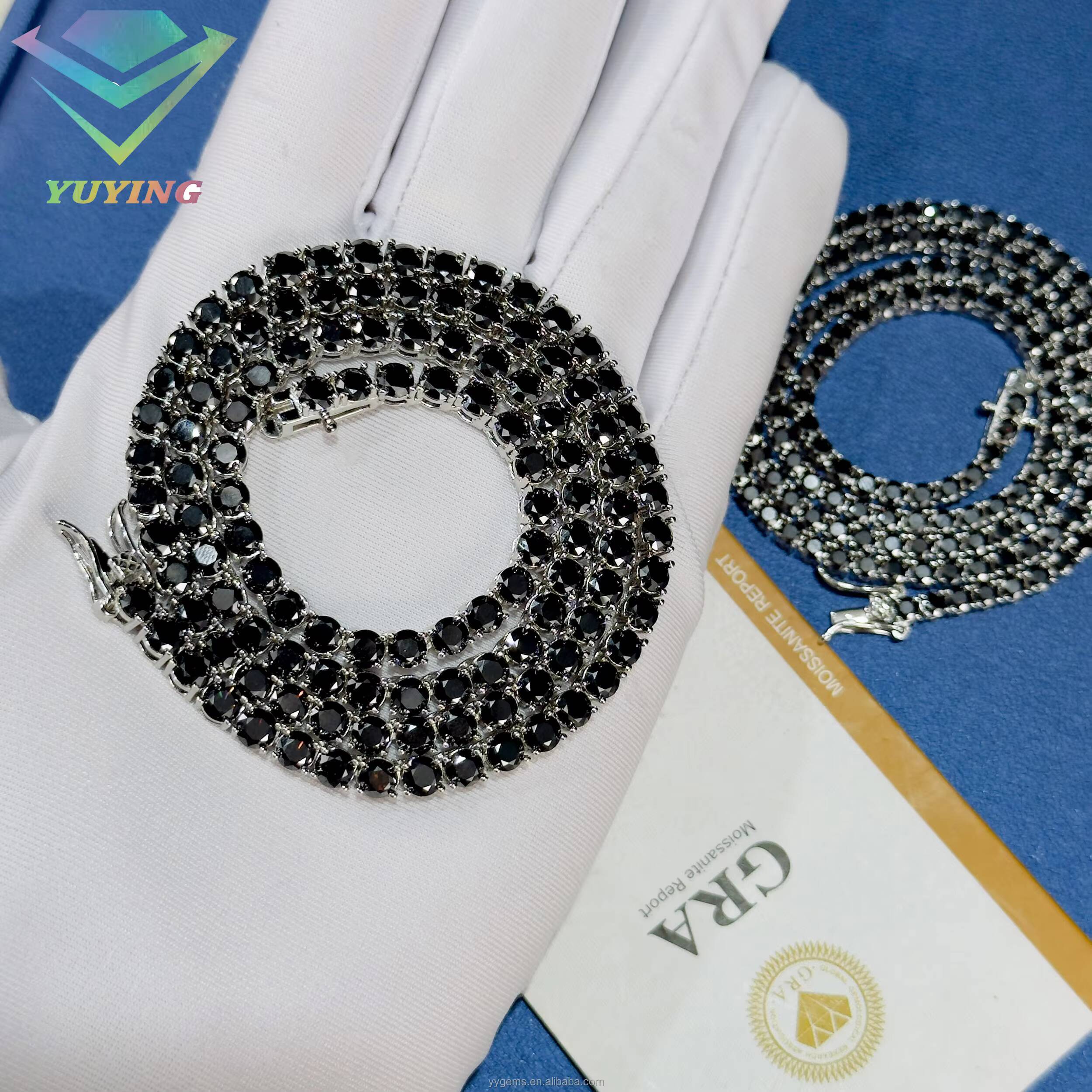 Factory Price Black Moissanite Tennis Chain Jewelry 925 Sterling Silver 2mm65mm VVS Black Mossanite Tennis ChainBracelet