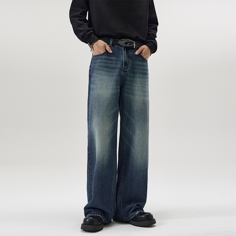 Men's Jeans Retro Blue Button Aipper Luxury brand Design Men Cargo Pants Casual Loose Gothic Trousers Autumn High Street Loose style Black Long P
