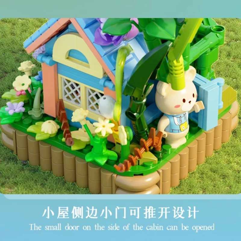 Cute Cartoon Teddy Bear Forest Hut Street View Building Block Splicing Small Particle Model Ornament Toy Collection Gift J251022