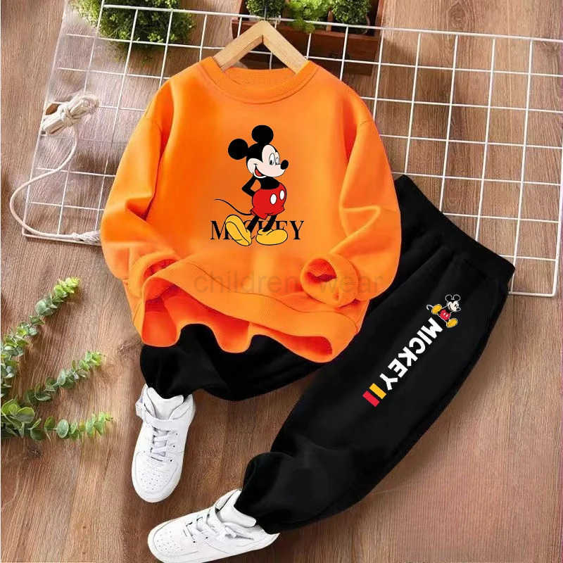 Disney Childrens Hoodies Sets Spring and Autumn Mickey Printed Boys Sweatsuit Kids Breathable Pullover and Pant 2 Piece Set H251022