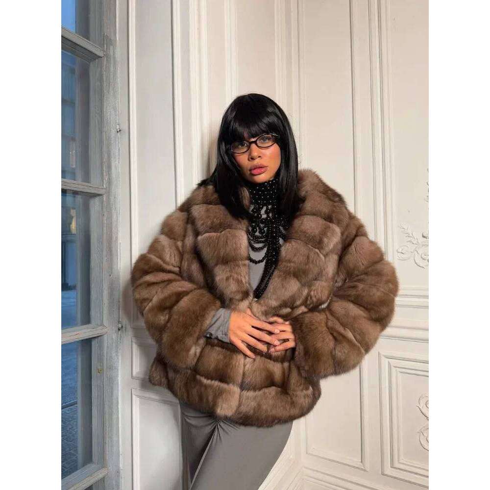 Patchwork Faux Fur Coat Women Fashion Casual Full Sleeve Lapel Loose Long Staple Plush Jacket 2025 Winter Street Wear New