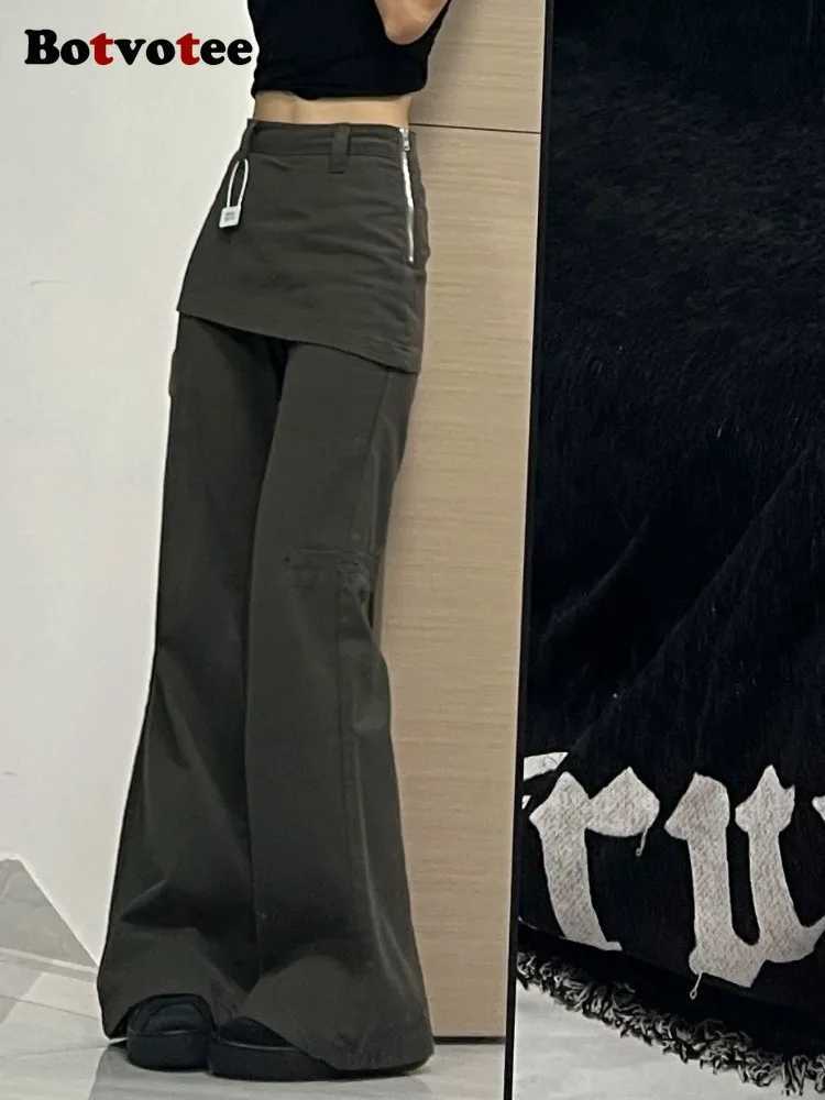 Botvotee Fake TwoPiece Plussize Wide Leg Jeans for Women 2025 New Y2k Fashion Streetwear High Waisted Flare Denim PantsT251022