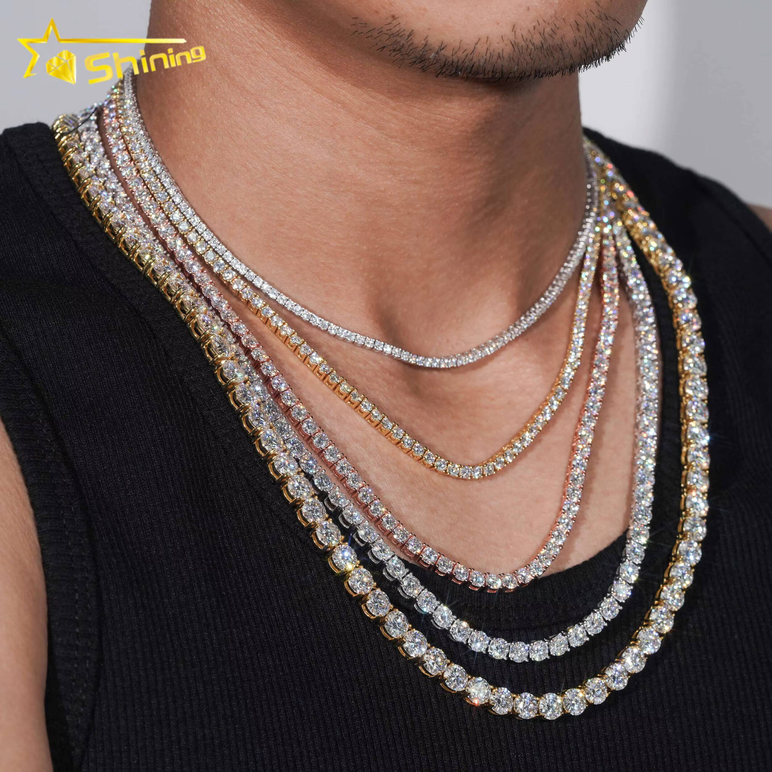 Best Selling GRA Certificated VVS Moissanite Tennis Chain 925 Silver 2mm 3mm 4mm 5mm Iced Out Moissanite Tennis Choker Necklaces