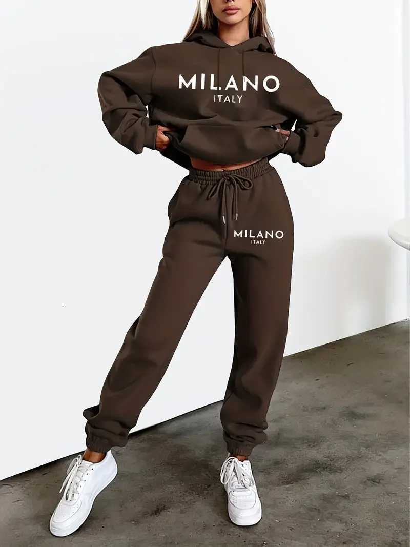 MILANO letter Printed Women Hoodie set Street Hip Hop Clothing Casual Female 2pcs Clothing Plush sweatshirt Perfect for OutdoorT251022
