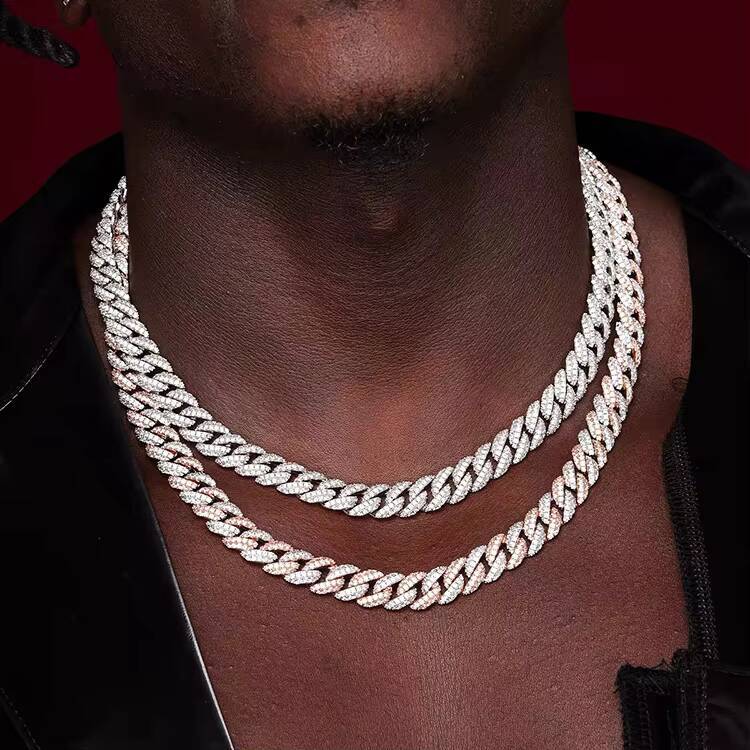 Full Ice Out Mossanite Cuban Chain 6mm 9mm 13mm 2rows 925 Sterling Silver Chain Hip Hop Necklace VVS Moissanite Cuban Link Chain