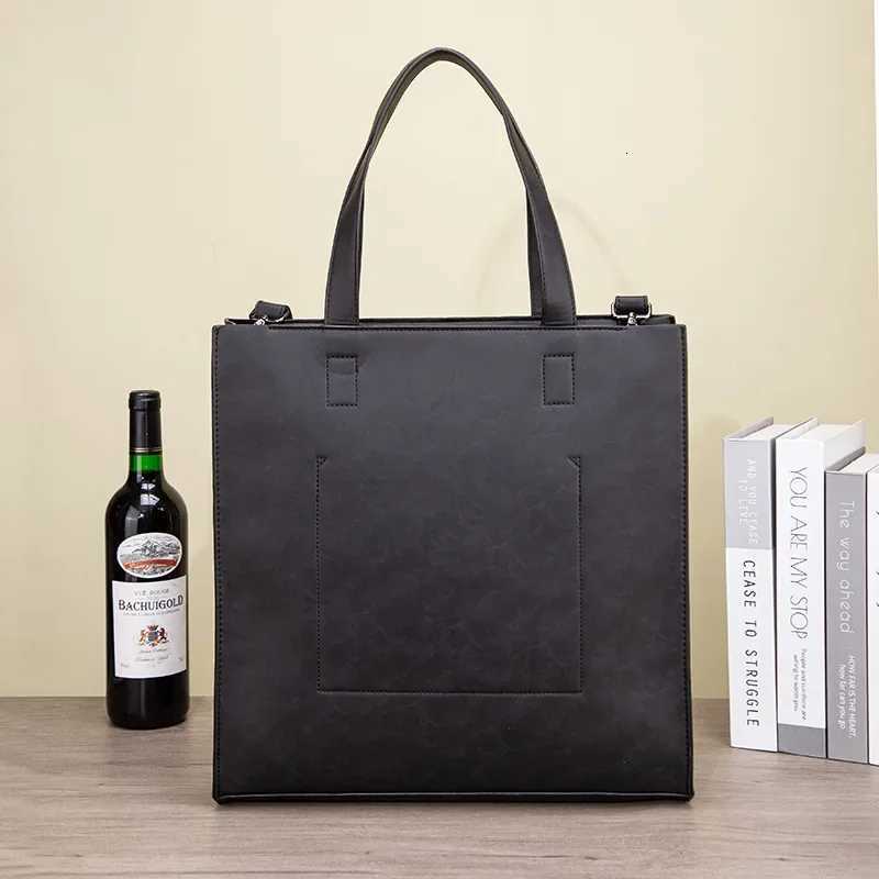 Large Size Mens Korean Style Briefcase Tote Bag Shoulder Crossbody Conference Document Bag Vintage Solid Color Polyester Lining W251022