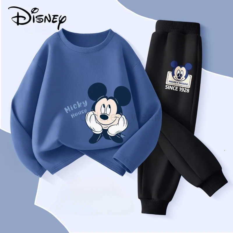 Disney Childrens Hoodies Sets Spring and Autumn Mickey Printed Boys Sweatsuit Kids Breathable Pullover and Pant Two Piece Set H251022