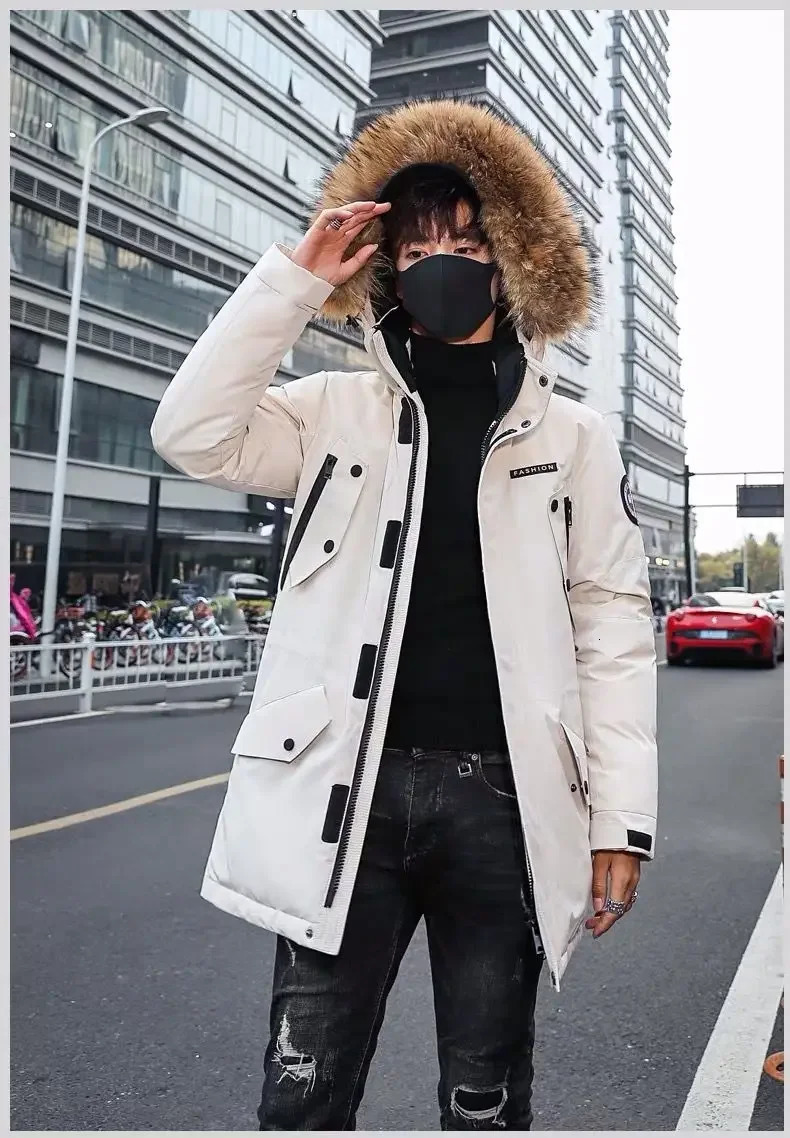 Mens Winter Jacket Fur Hood Thick White Duck Down Coats Men MidLength Outdoor Puffer Jackets Jaqueta Masculina Inverno JK045 251020