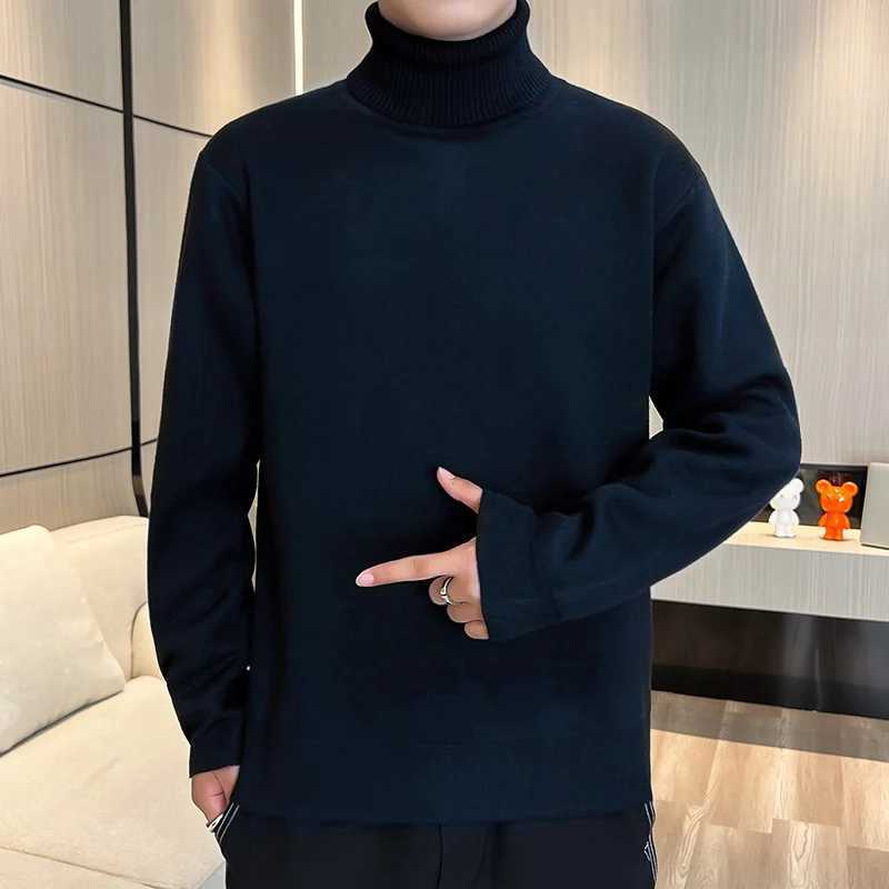 2024 Autumn Winter Mens Thermal Knitted Sweaters Stacked High Collar Pullovers Soft Korean Solid Color Long Sleeve Clothes MaleXJ251022