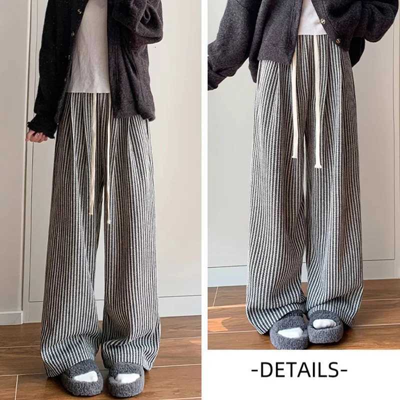 Lady Chic Retro High Waist Pants Female Patchwork Striped Baggy Trousers Women Korean Comfortable Straight Leg Daily PantsT251022