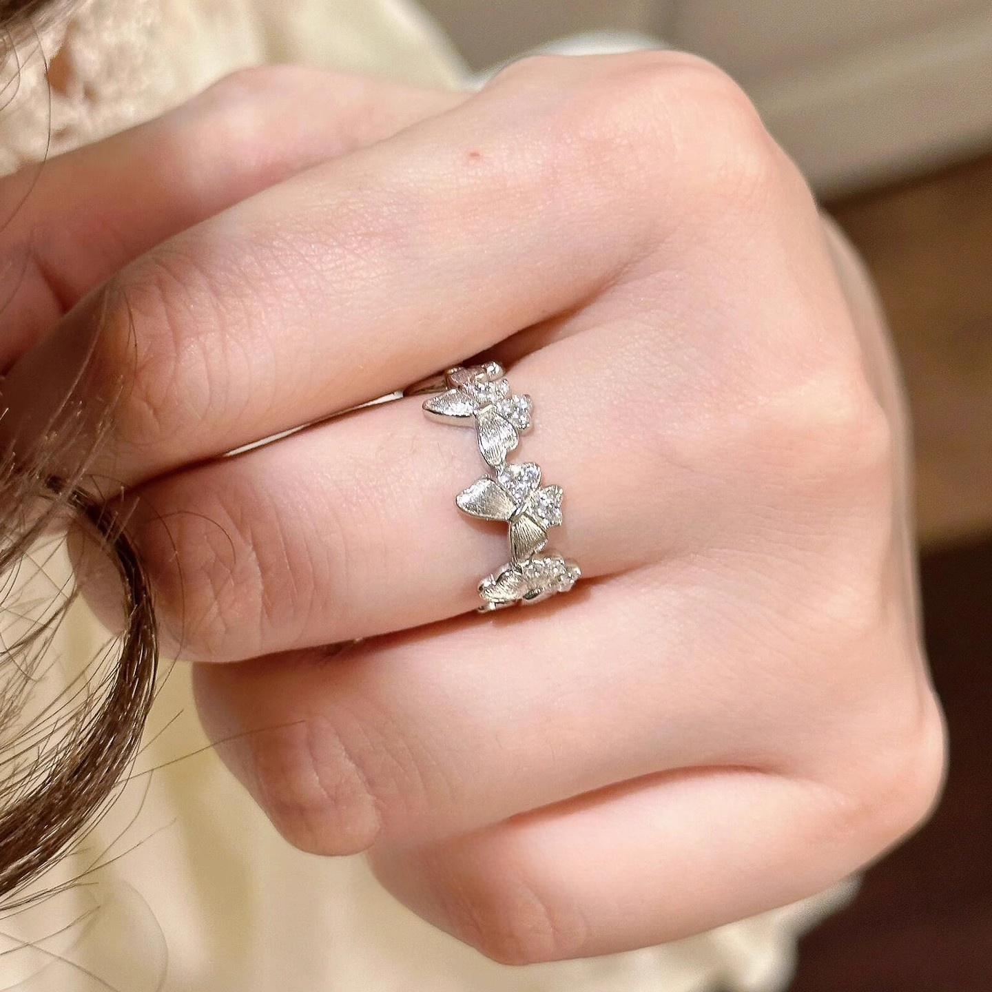 Designer ring Full Diamond butterfly Zircon Clover Flower Ring for Women Light Luxury Fashionable Adjustable Opening free shipping Valentine's Da