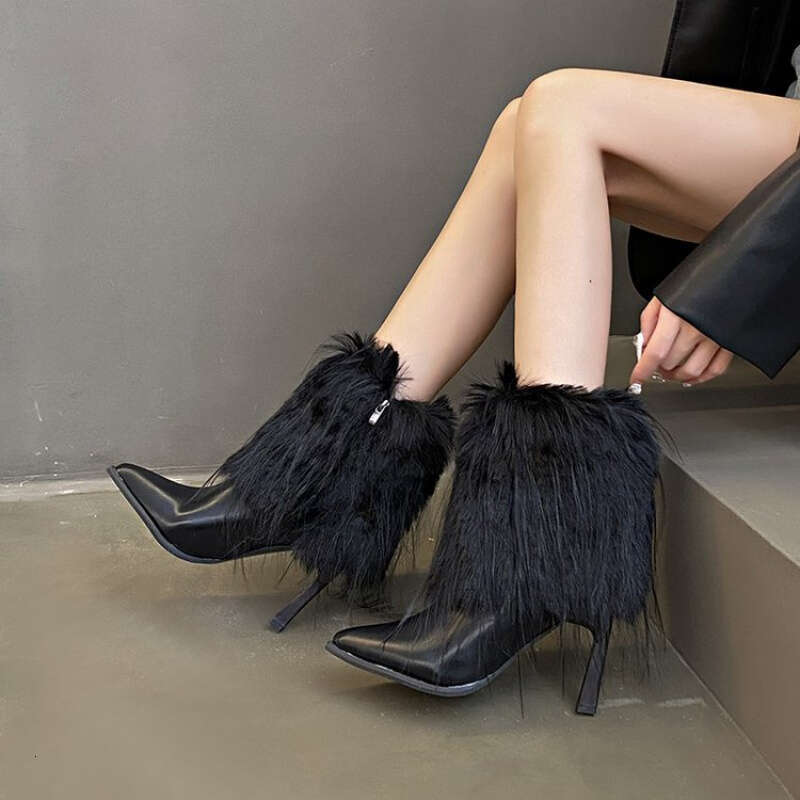 Women's Pointed Toe Ankle With Faux Fur Trim - Ultra-High Rubber Sole, Side Zipper Closure, Winter Fashion For Parties & Formal Events, Stiletto 