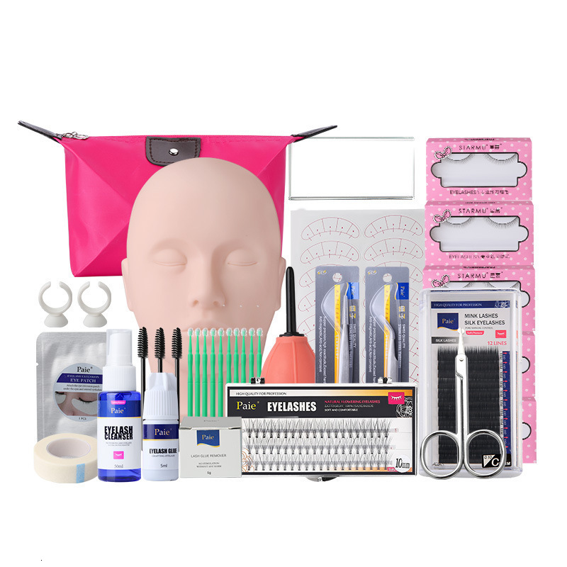 False Eyelashes 19PCS False Eyelash Extension Training Kit Practice Model Head Eye Pad Tweezers Glue Ring Brush 19pcs Grafting Eyelash Tools 230802