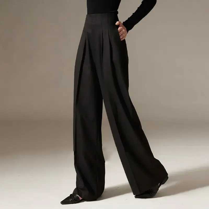 2024 Spring New Pants High Waist Wide Leg Pants Draping Effect Tight Waist Long Pants HighLooking Slide Suit or WomenT251022
