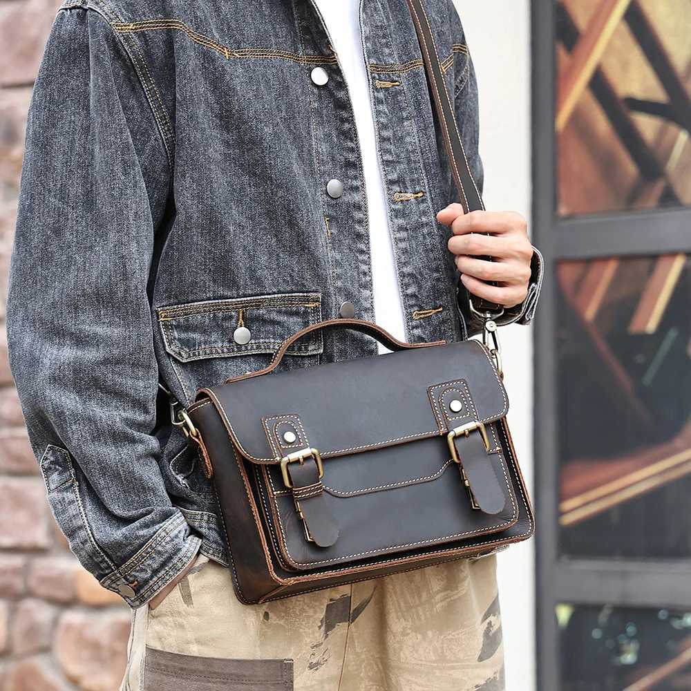 JOYIR Vintage Genuine Leather Shoulder Bag Men Women Work Travel Messenger Satchel Crossbody Bag Fit for 79 iPad Handbag W251022